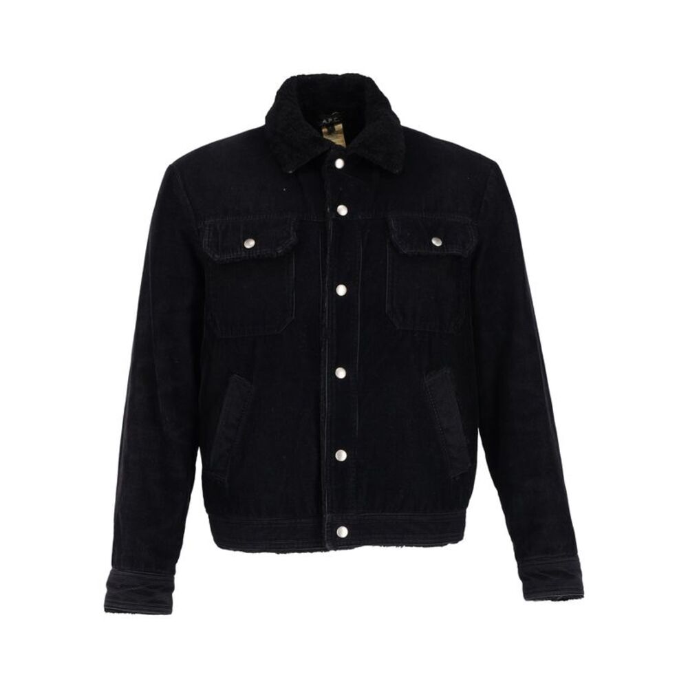 A.P.C. shearling-Collar Corduroy Jacket in Black Wool